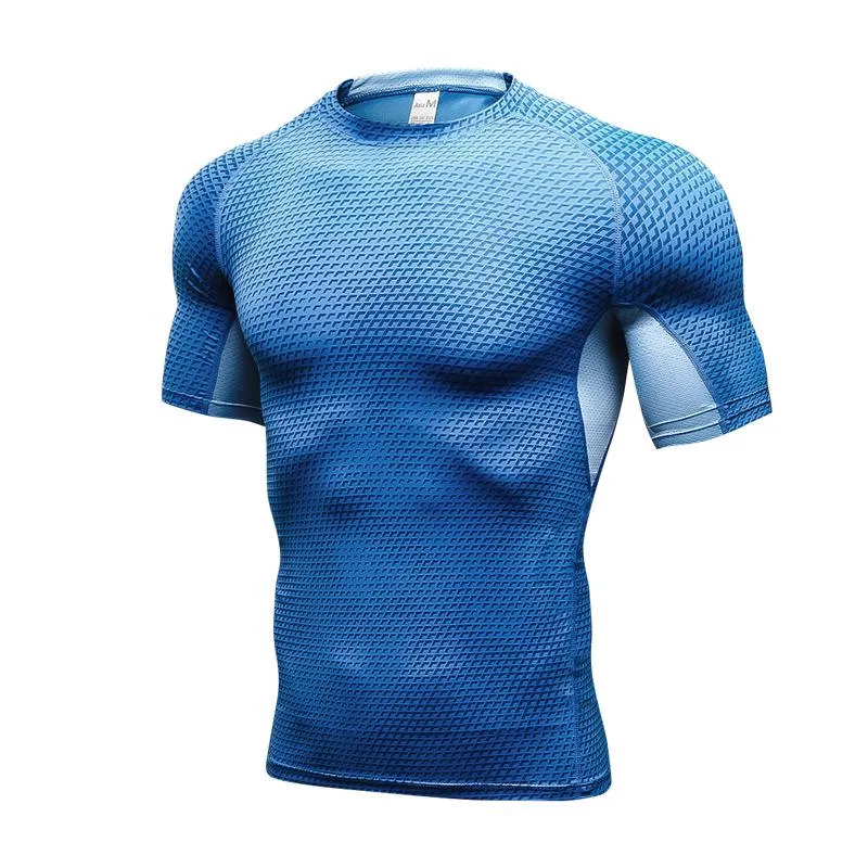 Maillots de course T-shirt pour hommes à manches courtes été à séchage rapide haut de fitness sport bleu chemise d'entraînement de haute qualité