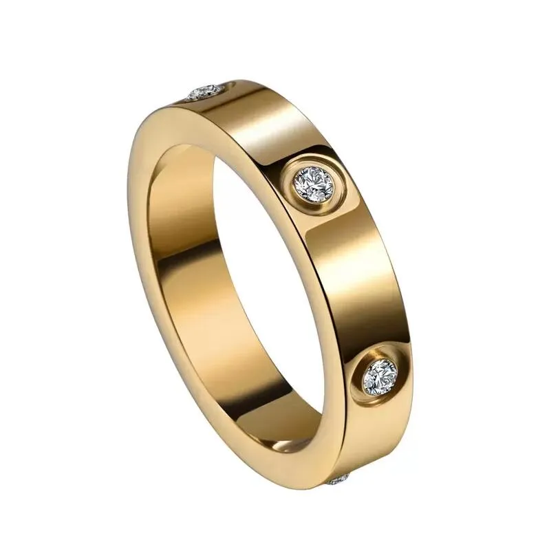 Een klassieke 6 diamanten designerring 18k goud Love Band Ring Mannen en ringen voor vrouwen Sieraden Paar Geschenken Maat 5-11 621J
