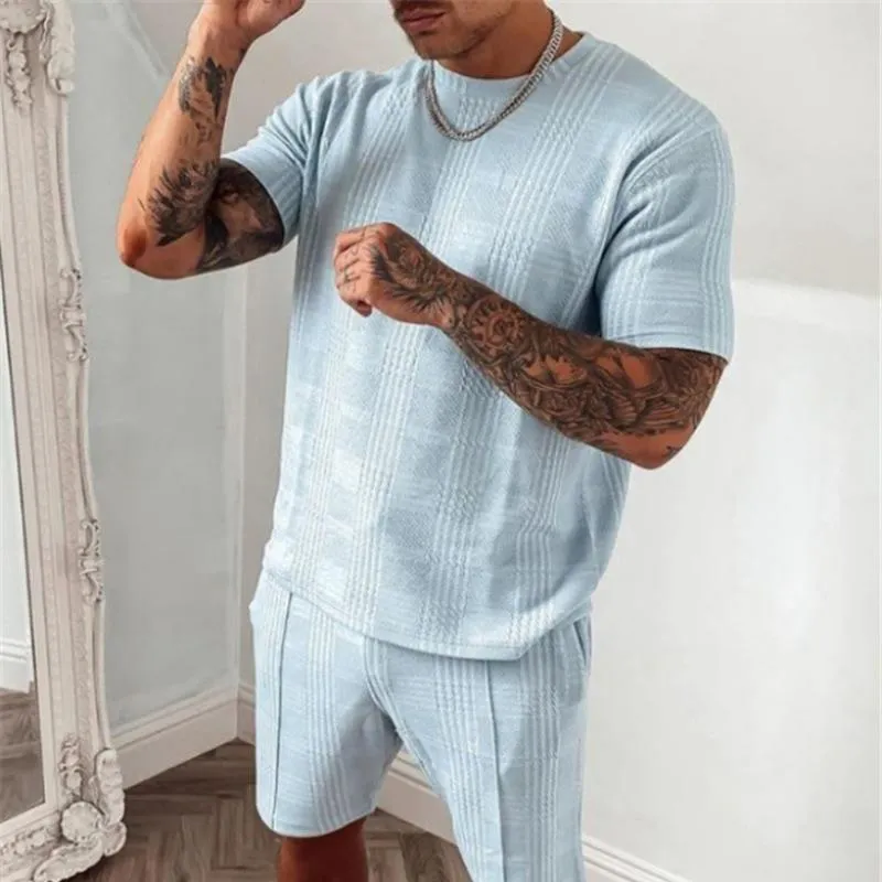 Tute da uomo 2023 Abiti estivi Uomo Casual Camicia a maniche corte in cotone e pantaloncini 2 pezzi Set Abiti Tuta in tessuto Slim