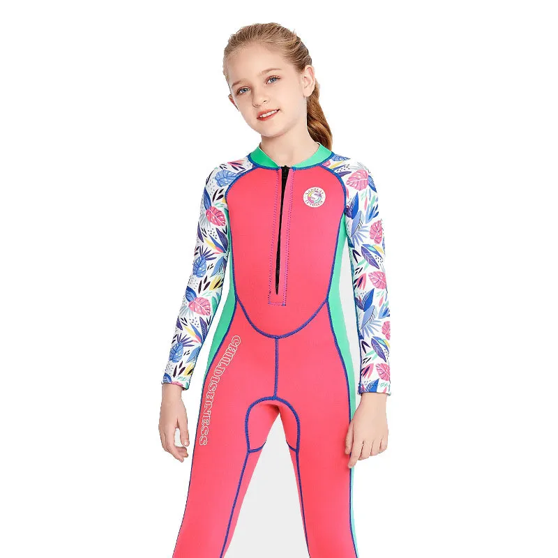 s Children s Wetsuit 2mm Swimsuit Long sleeved Girl s Warm Sunscreen Snorkeling Surfing Swimming Suit Neoprene Swimwear 230106