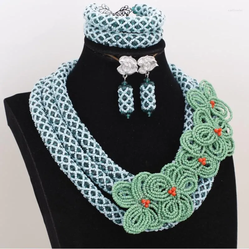 Orecchini da collana set Dudo Genuine Green Green Women Design di fiori africani con bracciale 3 PC 2023