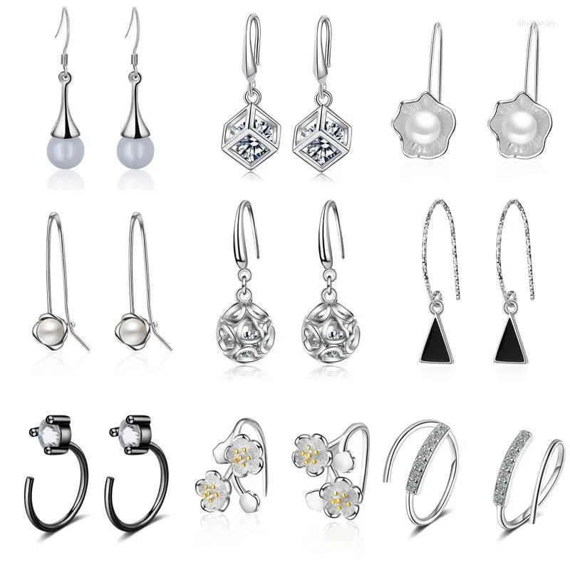 Boucles d'oreilles créoles S925 Silver Lady Shambhala CZ Boîte Coeurs Ajourés Boule Fleurs Perle Opale Boucle D'oreille Fille Femmes Cadeau D'anniversaire Bijoux De Mode