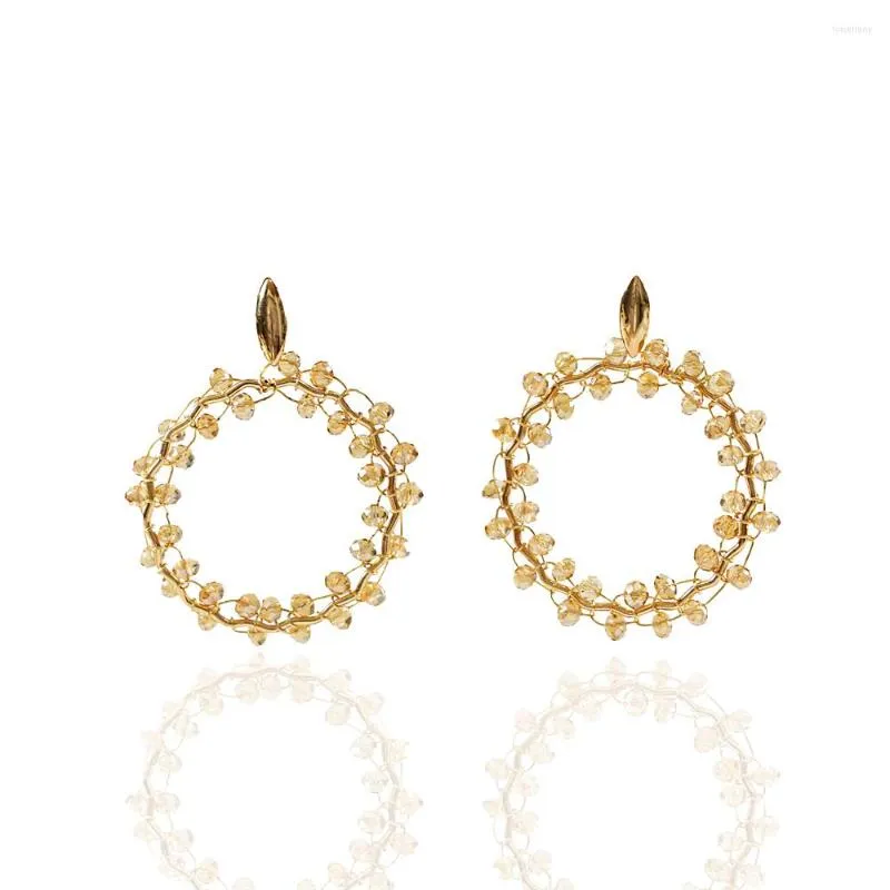 Boucles d'oreilles pendantes LANFLORA Style chinois circulaire Champagne cristal fait à la main femmes pour petite amie cadeau d'anniversaire en gros en gros