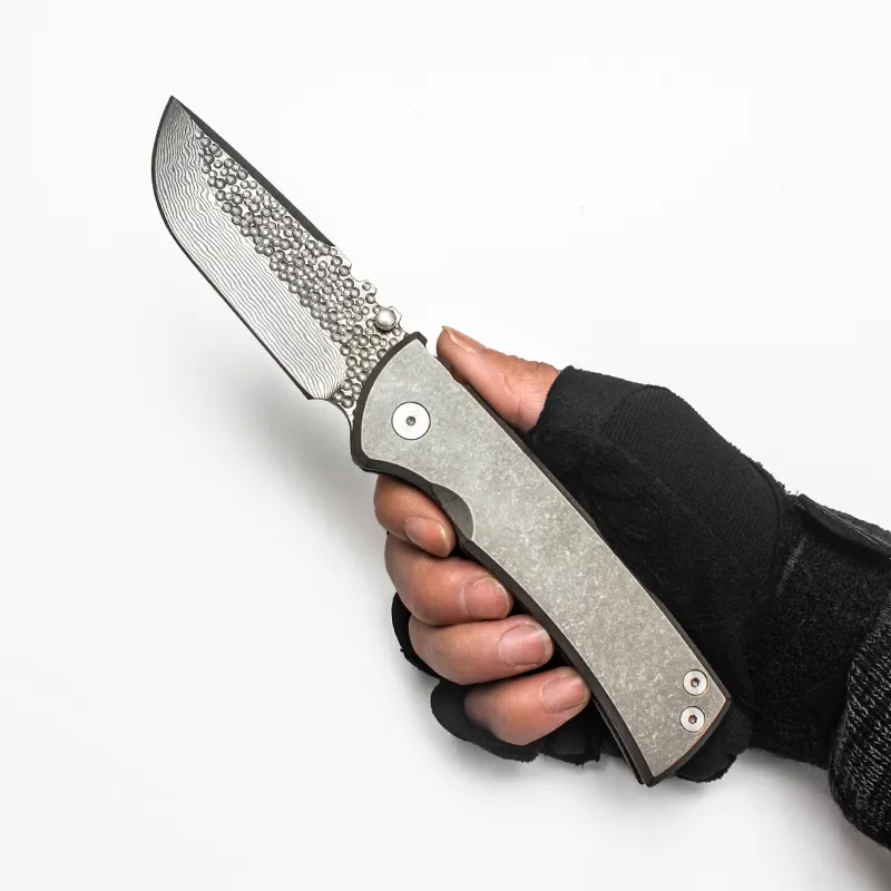 Chaves Redenion 228 Couteau pliant Limited Version personnalisée Real Damas Damas Blade Stonewash Titanium Handle Pocket Edc Strong Outdoor Equipment Tools Survival