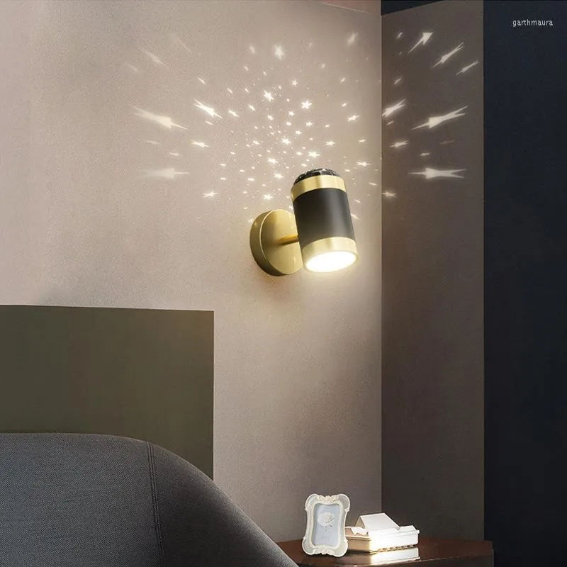 Wandlampen Modern Noords licht Zwart goudluchtverlichting Star Projector voor slaapkamer Kinderkamer Kind Corridor Aisle Indoor Decoratie