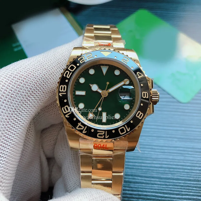 Złoto męskie zegarki automatyczne wodoodporne 100m świetliste automatyczne datę 904L Pasek ze stali nierdzewnej Ceramiczny pokrętło Sapphire Odporne lustro Oryginalne pole zegarkowe