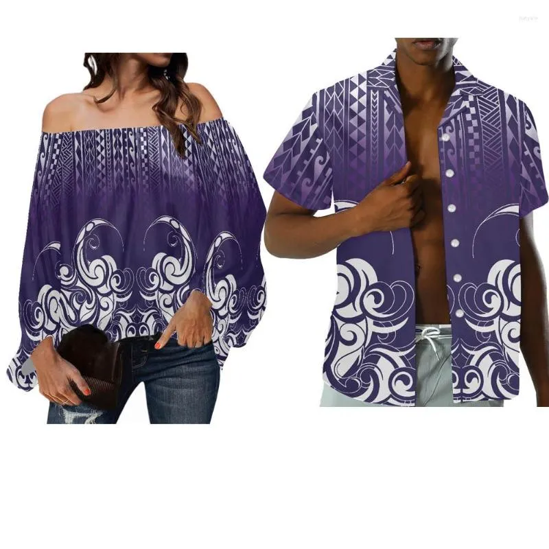 Blouses pour femmes HYCOOL vente en gros femme hauts chemisier à la mode polynésien Samoan Design chemises pour femmes personnalisé violet