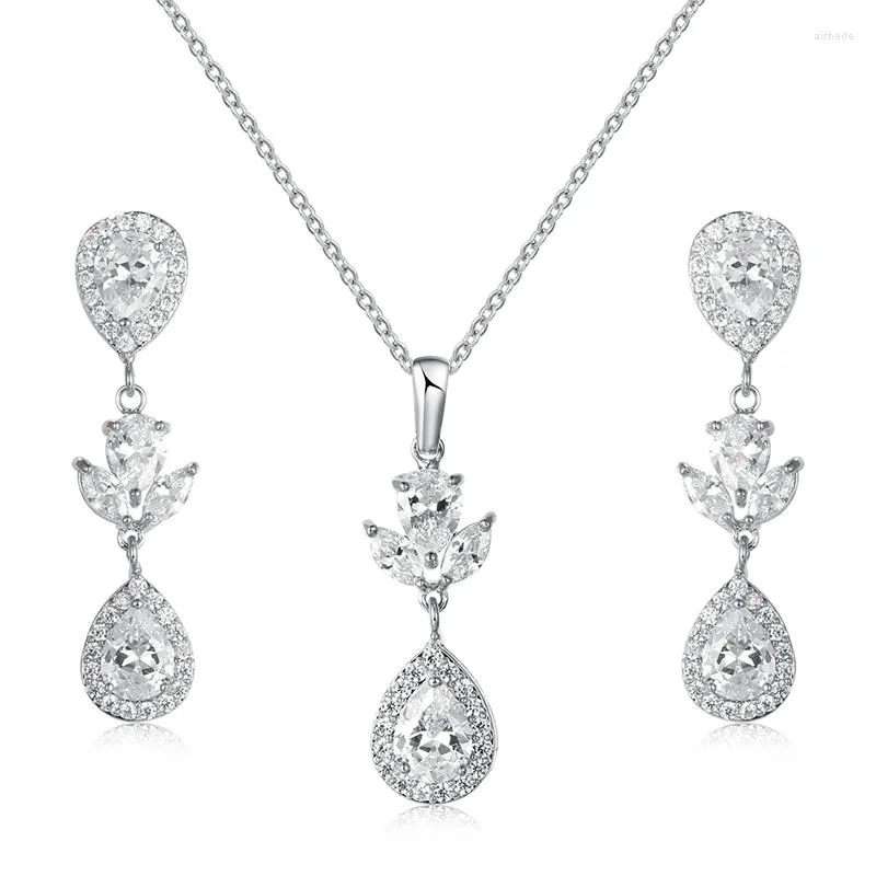 Necklace Earrings Set WEIMANJINGDIAN Brand High Qualiry Elegant Pear Drop Cubic Zirconia CZ Crystal And Earring Bridal Wedding Jewelry