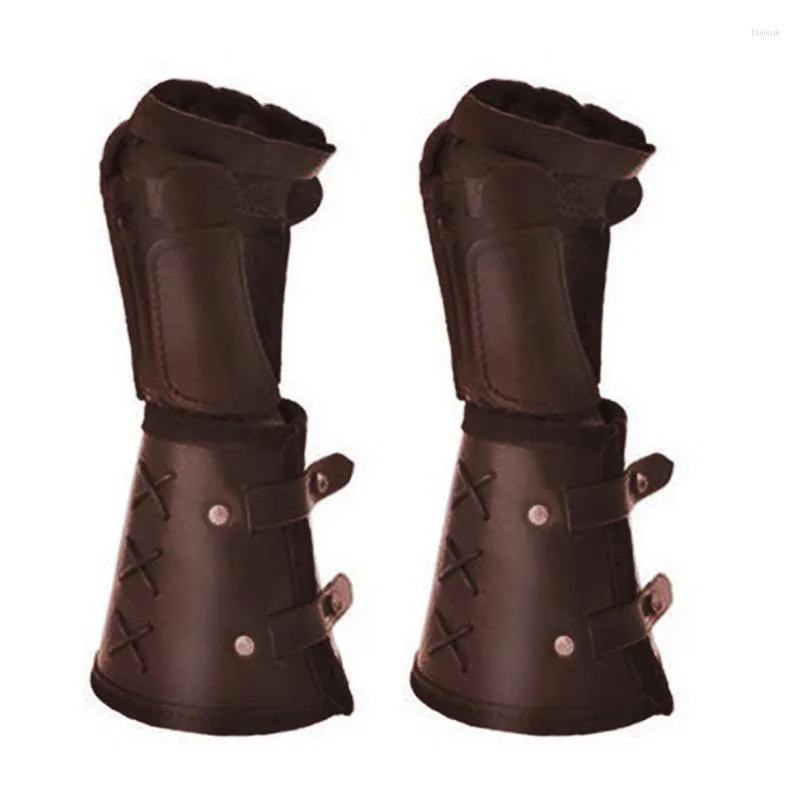 Knie pads middeleeuwse pantserhandschoenen lange handschoen kunstmatige leer Viking pols bewaker Steampunk Gauntlet Cosplay kostuum