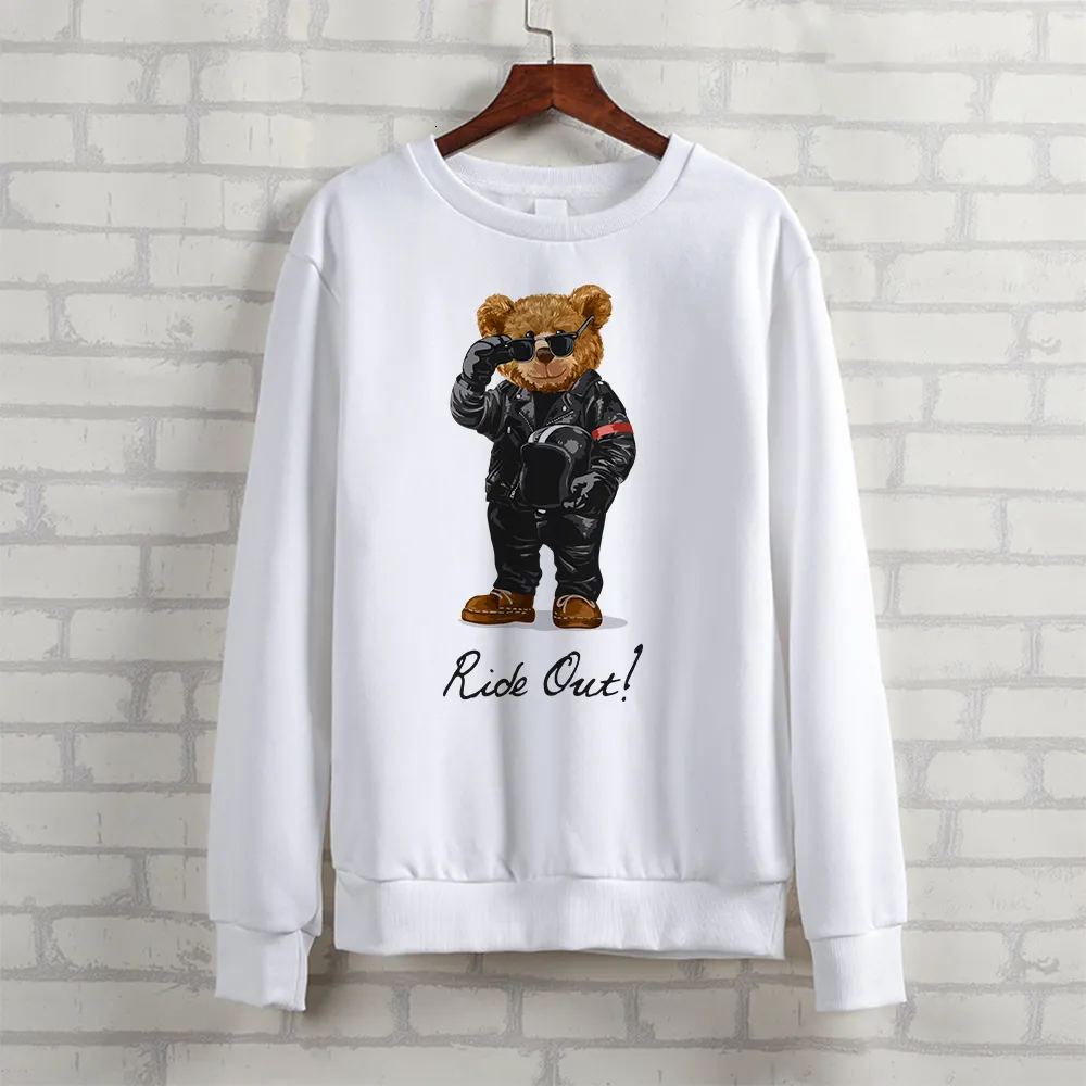 Sweats à capuche pour hommes Sweatshirts BLINGPAW Teddy Bear Ride Out Lettre imprimée unisexe Sweat-shirt à col rond Mélange épais Col ras du cou Lâche Manches longues 230105