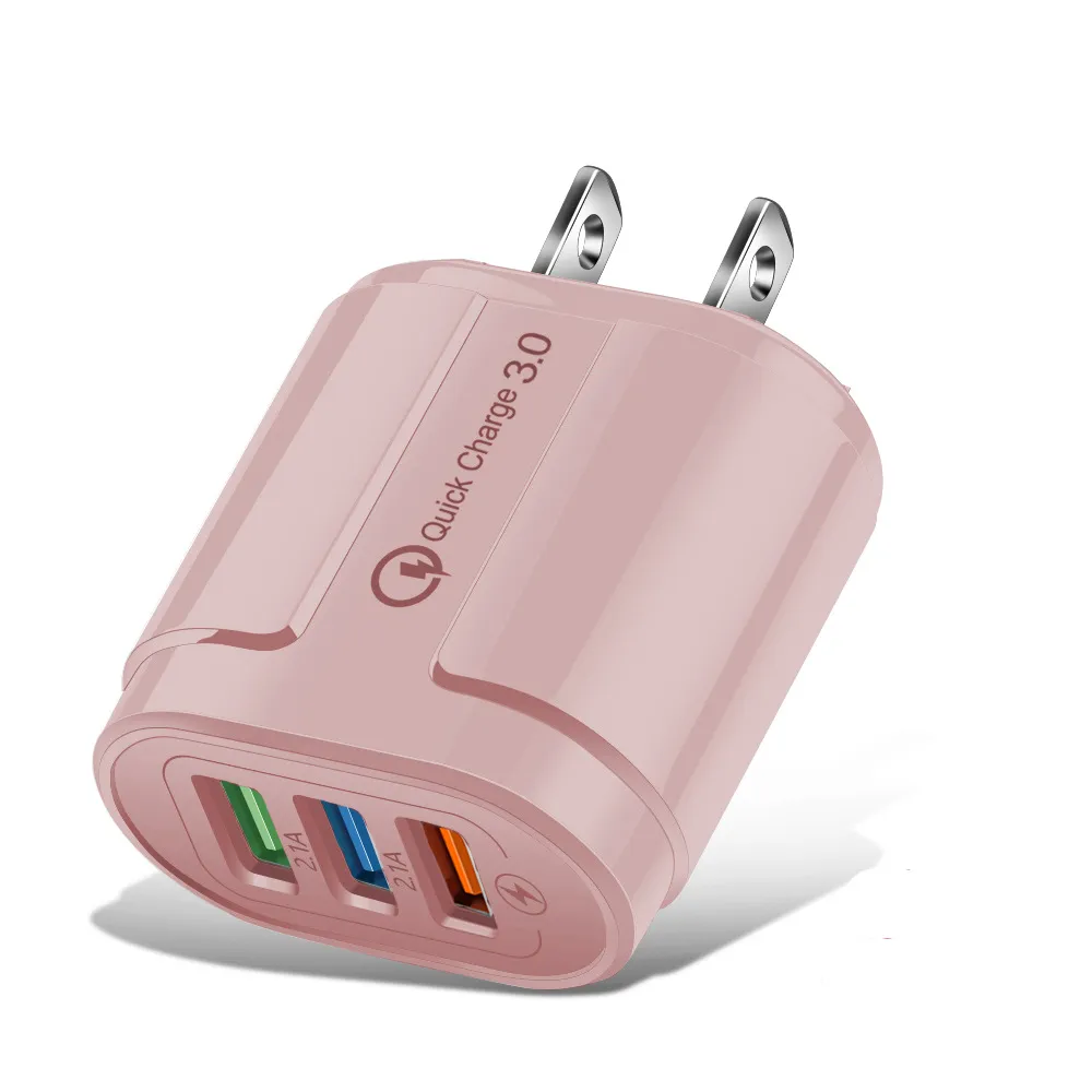 Reseväggladdare 3 portar USB Quick Charge Macaron Color 5V2A US EU Plug Home Dock Chargers Power Adapter Charging för Huawei Samsung Galaxy Note LG Tablet