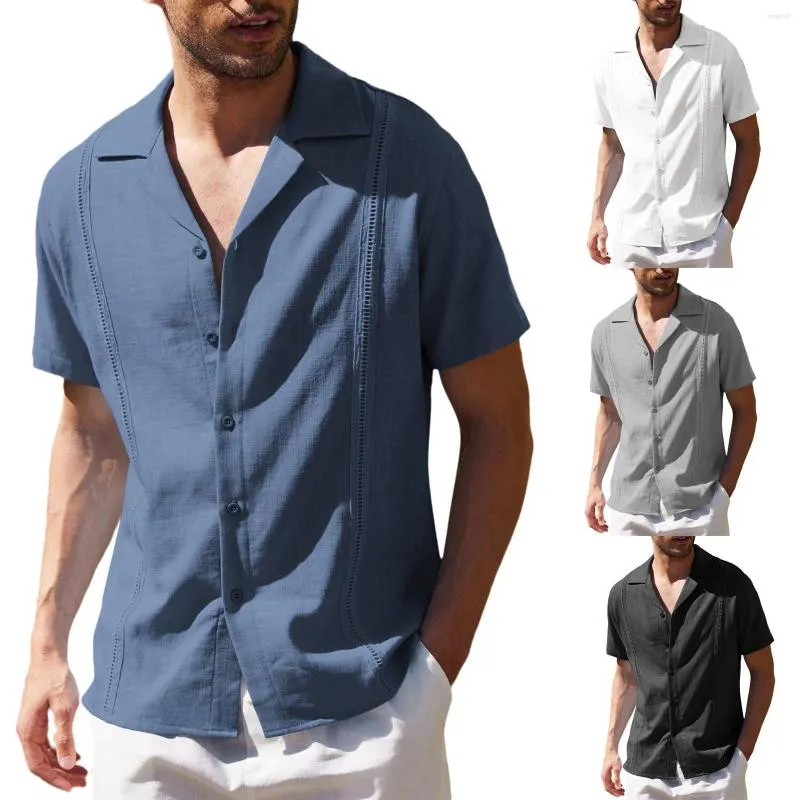 Camicie casual da uomo Camicia da spiaggia oversize Cardigan da uomo con ricamo solido di base Top con risvolti Monopetto Blusas Homens Kimono 2023