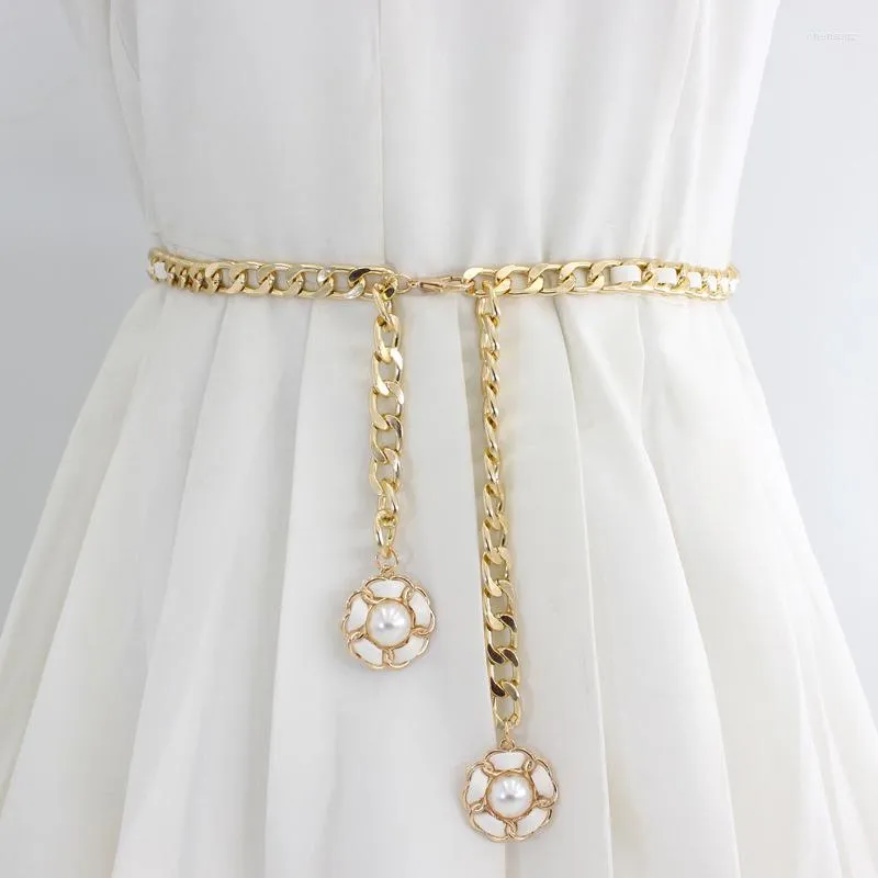 Belts Elegant Ladies Metal Waist Chain Adjustable Thin Dress Belt Pearl Decorative Skirt Clothess Accessories