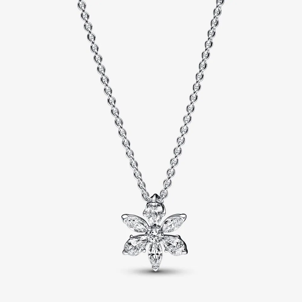 925 Sterling Silver Authentic Pendant Necklaces Zircon Flower Women fits pandora with Original BOX Charms Birthday Gift Christmas Jewelry N019