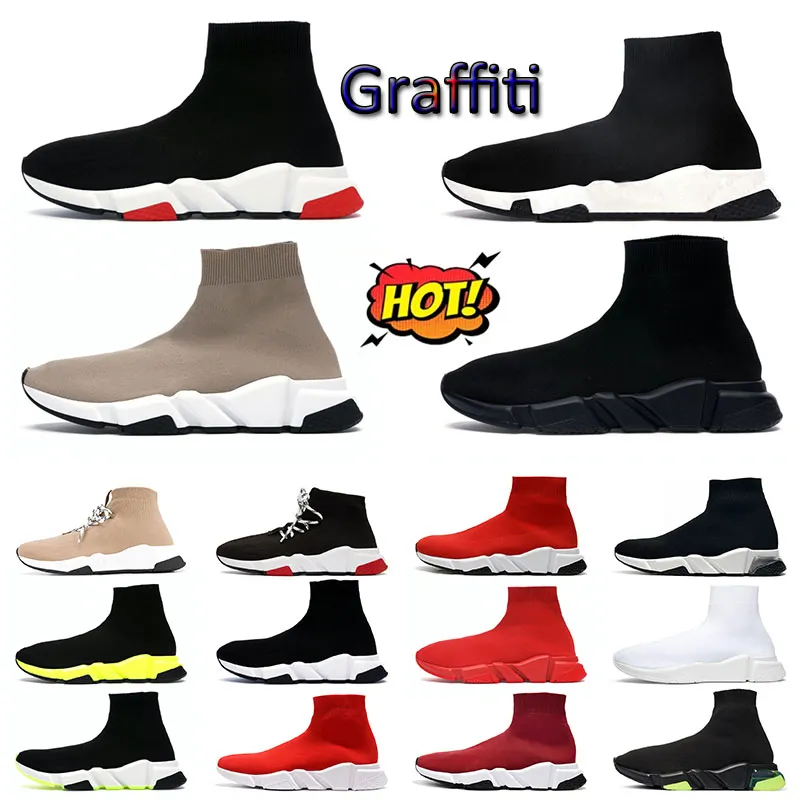 2023 chaussette chaussures designer plate-forme baskets luxe triple noir blanc graffiti semelle transparente volt lacets triple beige Full Red boot hommes femmes taille de course 36-45