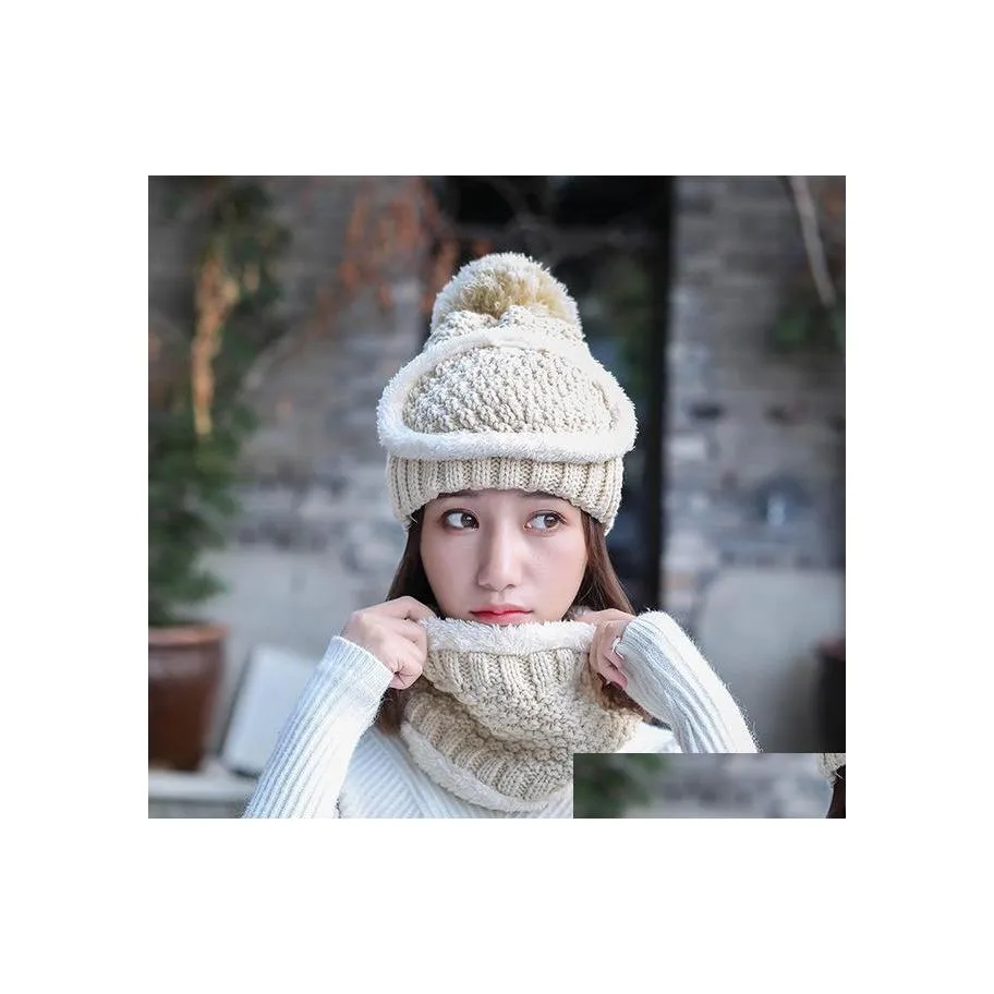 Party Hats Wholesale Women Winter Warmer Threepiece Set Hat Mask And Scarf Knitted Plus Veet Warm Dh0506 T03 Drop Delivery Home Gard Dh6Dl