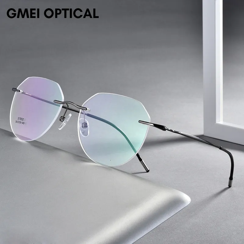 Moda güneş gözlüğü çerçeveleri ultralight alaşım rimless erkek gözlükleri çerçeve kare gözlükler miyopi reçetesi kadınlar için optik göz cam 230105