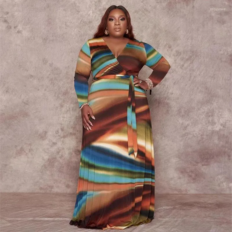 Plus size jurken elegant voor vrouwen met lange mouwen print outfit 2023 herfst feest avondjurk luxe vestidos groothandel