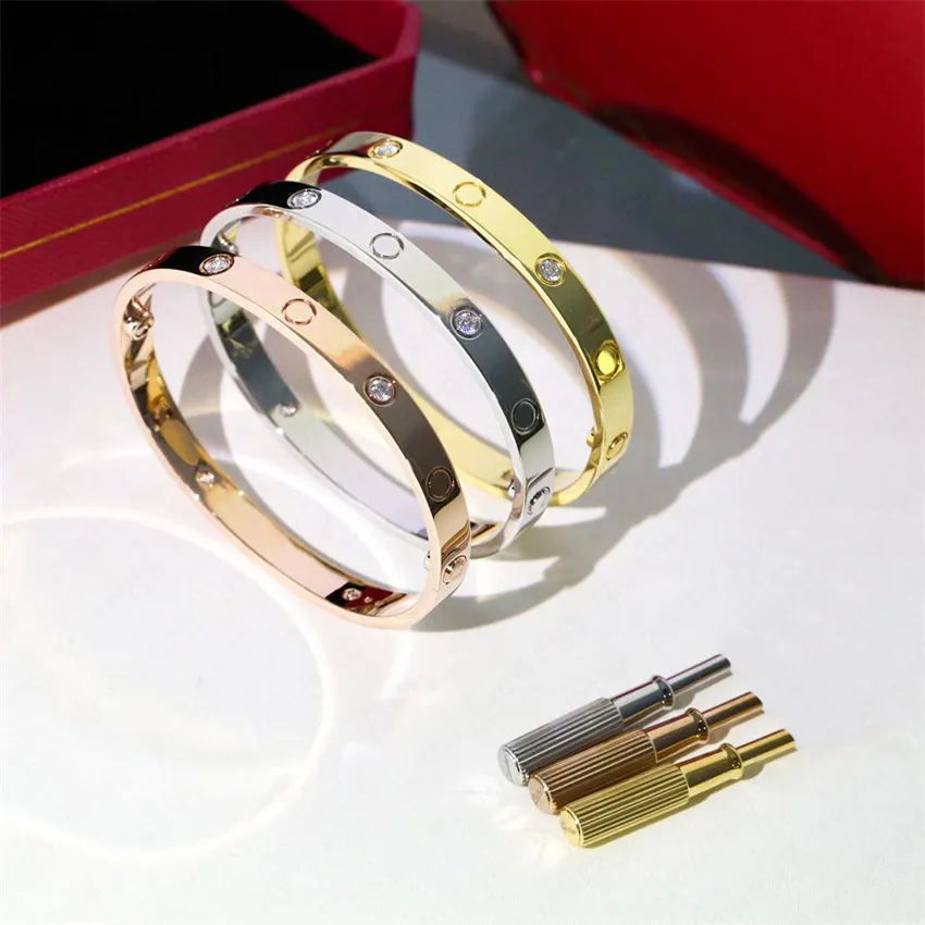 Pulseira de luxo masculina moda pulseira de ouro titânio design de cristal charme amante diamante parafuso pulseira 4 CZ designer de joias para mulheres presente de aniversário