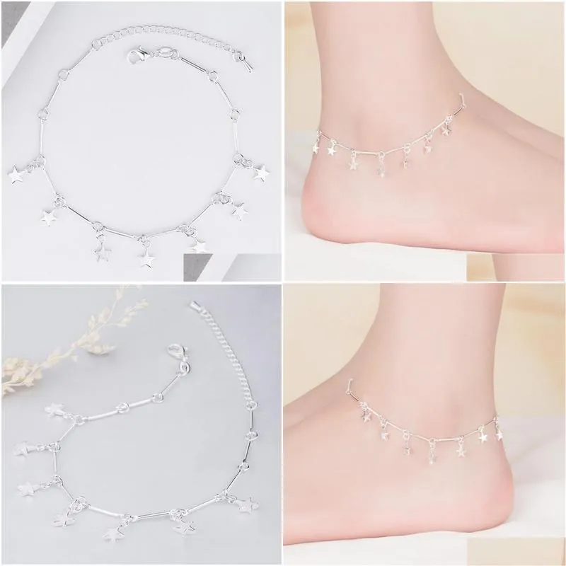 2021 kofsac fashion 925 sterling silver chain anklets for women party charm star ankle bracelets foot jewelry cute girl gift 