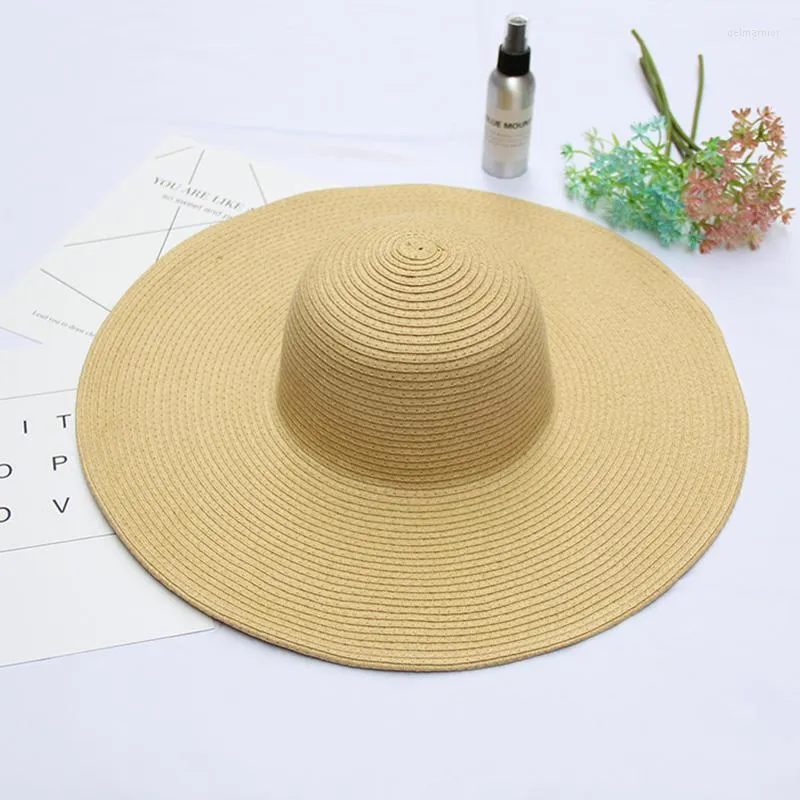 Breda randen hattar överdimensionerad strand för kvinnor stor halmhatt uv skydd vikbar solskugga