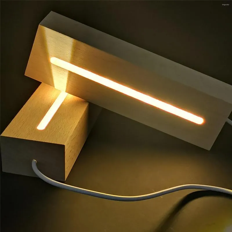 Lamp Holders Rectangle Display Pedestal Glass Art Base Wooden Stand LED Night Light Decoration