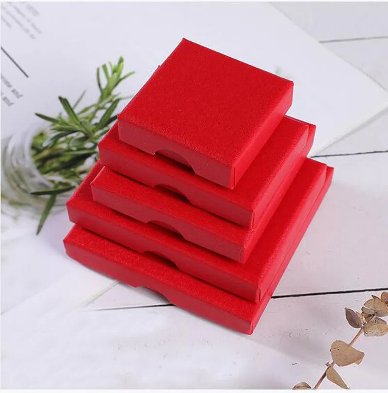1.5cm Thin Chinese Red Cardboard Jewelry Boxes Sponge Filled Cardboard Paper Jewelry Box Gift Cases Bulk for Wedding Christmas Engagement Anniversary