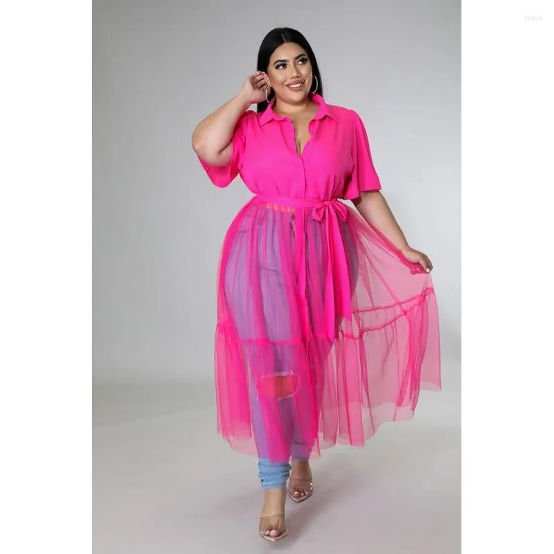 Robes de grande taille femmes vêtements Patchwork maille longue mode col en V Blouse 2023 robes de soirée d'été tenue en gros