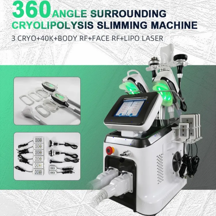 3 Cryo Handtag 360 graders Cryoterapy Cool Sculpt Lipo-Laser Slant Machine Proterable Cryolipolysis Fat Freezing 40K Ultrasonic Cavitation Viktminskning Enhet
