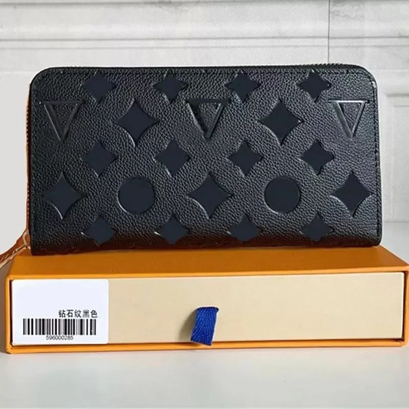 Toppkvalitetsdesigners zippy herrplånbok Lyxiga kvällsväskor Myntväska Präglad dragkedja Clutch Plånböcker plånböcker med orange låda Kort dammpåse