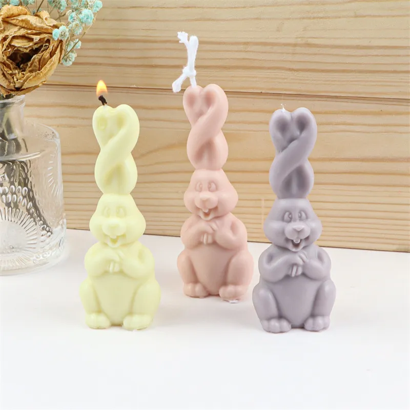 Silicone Candle Molds Partido de P￡scoa 3D Twist Braid Bunny Art Candle Candle Mold Diy Handmad Candles Tools