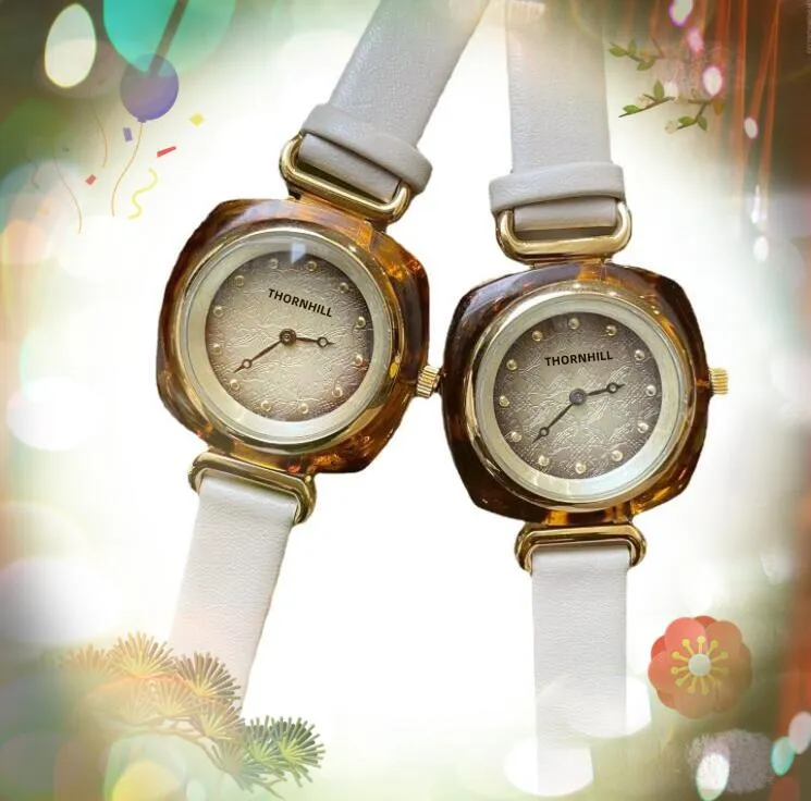 Pre￧o premium de dois pinos femininos Dial, rel￳gio de cer￢mica anel de luxo cinto de couro quartzo militar colorido cl￡ssico cl￡ssico wristwatches presentes