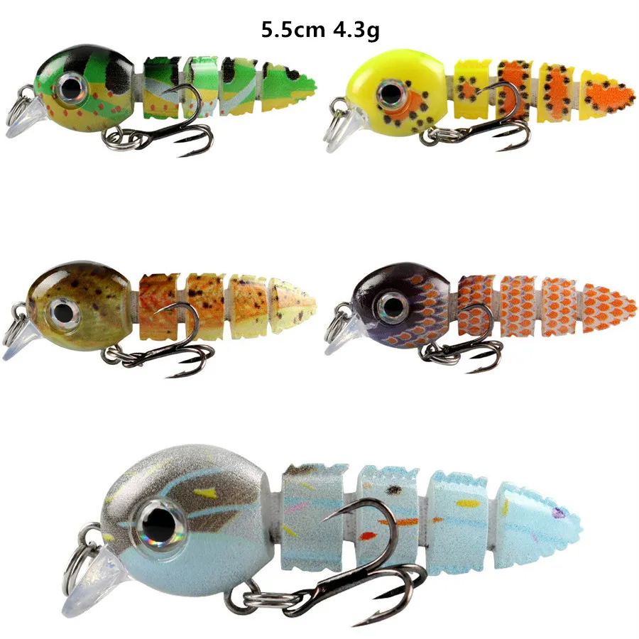 5.5cm 4.3g Hook multisecci￳n Cebos duros LOS 8# Gancos de ranura de sangre Pesca 5 colores Gear de pesca de pl￡stico mixto 5 piezas / lote Wei-5