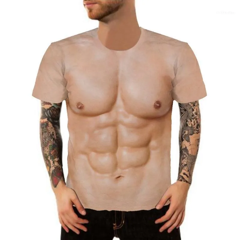 Herren-T-Shirts für Männer, 3D-T-Shirt, Bodybuilding, simuliertes Muskel-Tattoo, T-Shirt, lässig, nackte Haut, Brust-T-Shirt, kurzärmelig, 2023 1