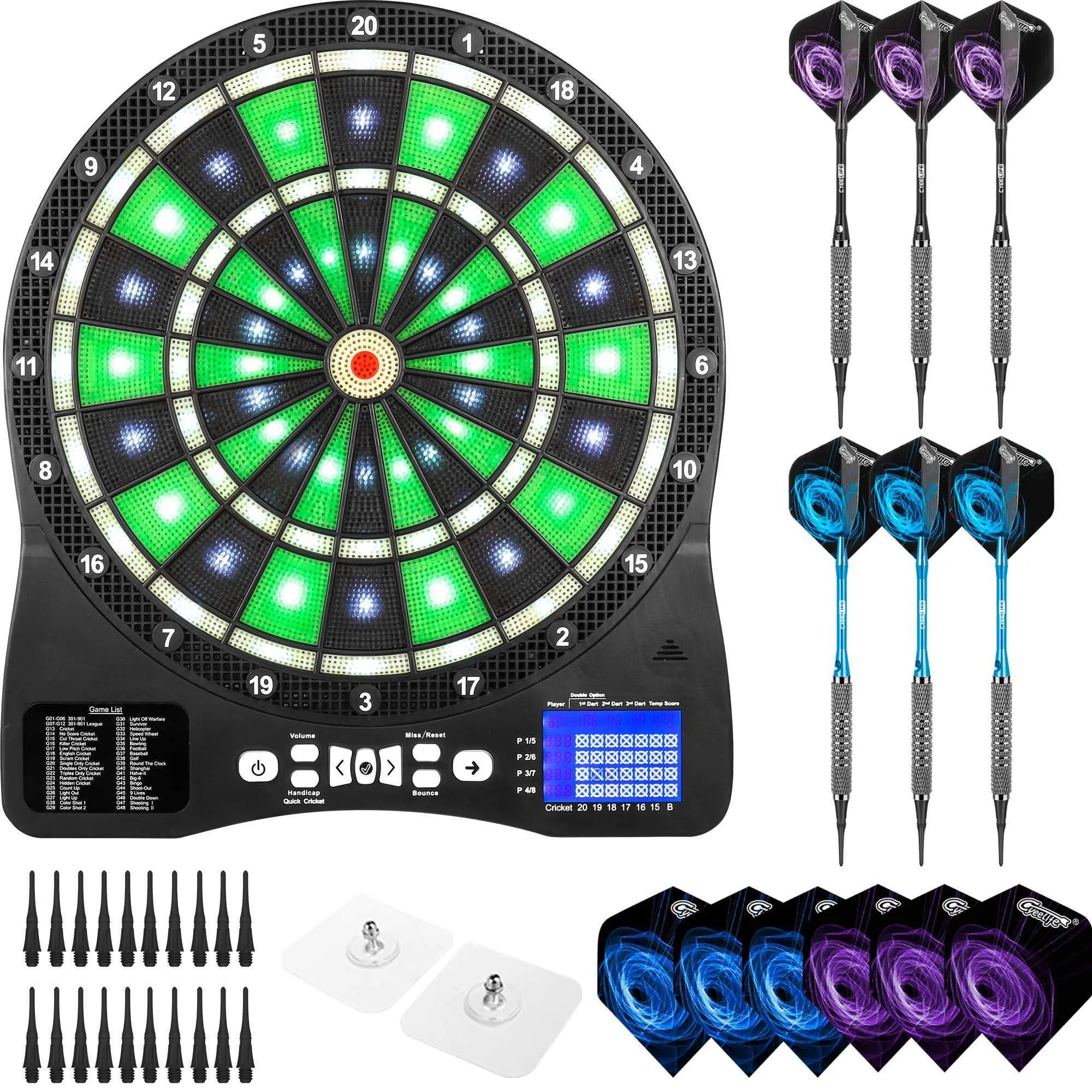 Dart Cyeelife LED Automatisk poäng Lysande elektroniska dart sätter Säker mjuk dartkort Vuxna barn Multiplayer 0106