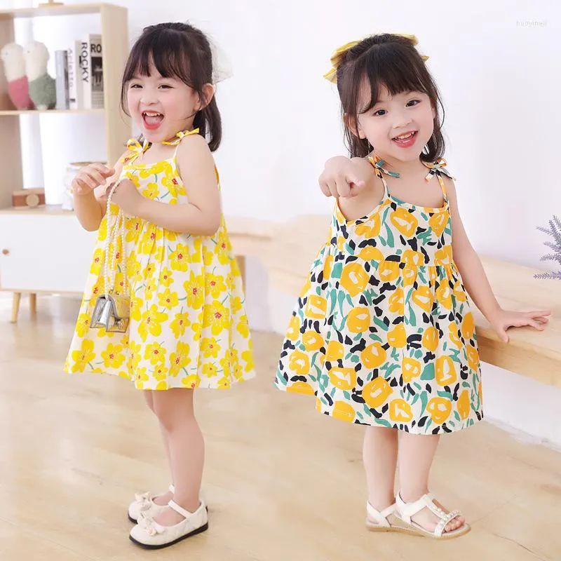 Robes d'été pour petites filles, robe de princesse, sans manches, avec bretelles à nœud, vêtements pour bébés de 2 à 7 ans, belle fête à la mode, 2023