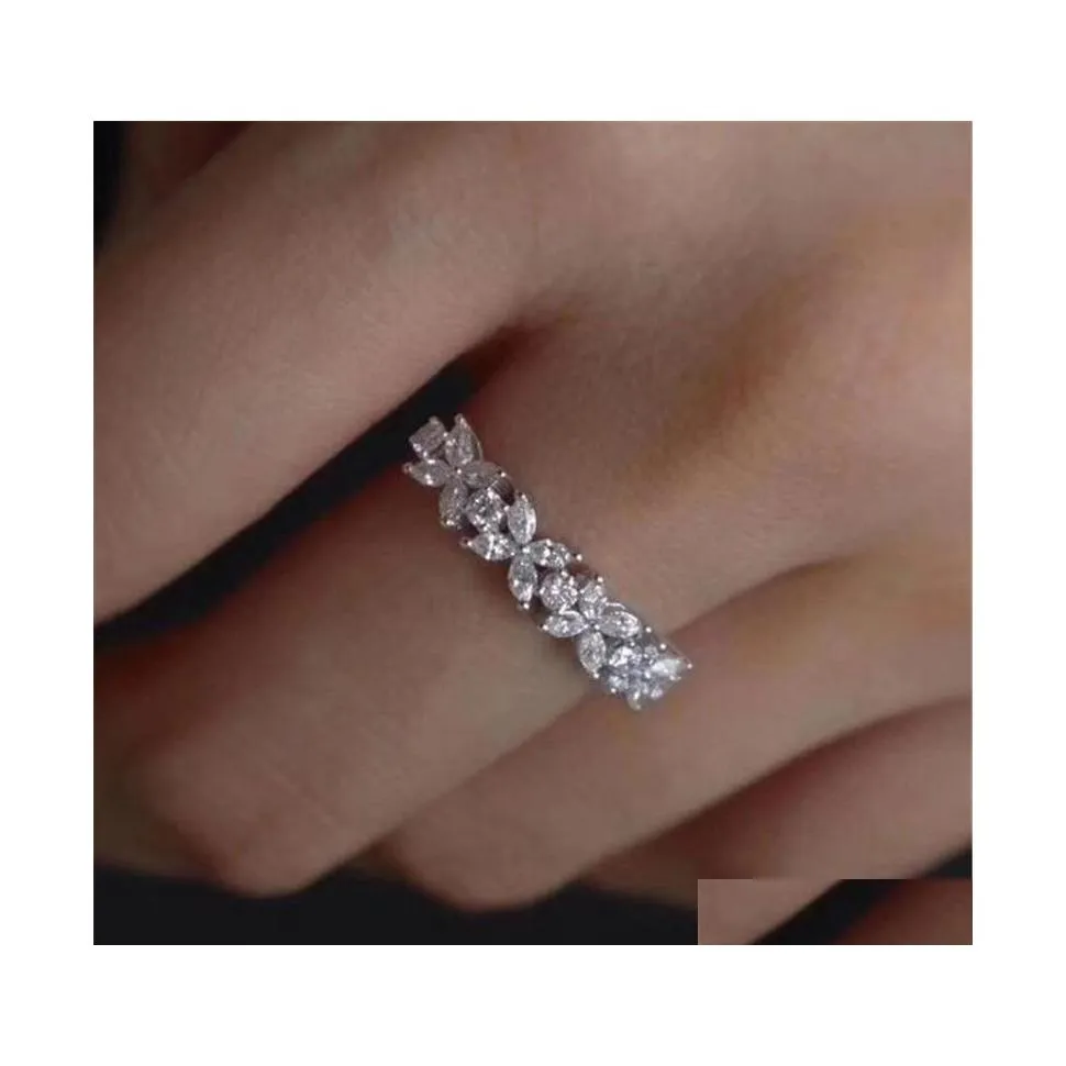 Hochzeit Ringe Einfache Modeschmuck Handgemachte 925 Sterling Silber Marquise Cut Weiß Topas Cz Diamant Edelsteine Frauen Braut Ring Geschenk DHRR5