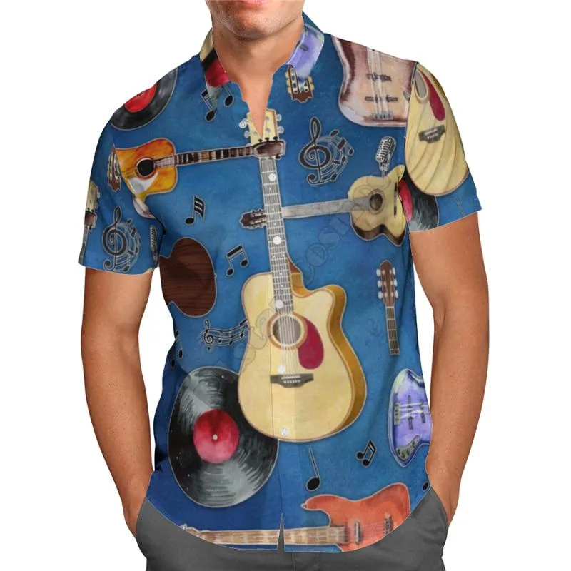 Camisas casuais de guitarra para o Hawaii Shirt Summer Moda curta Moda curta Impressa 3d mens harajuku Tee Hip Hop Drop 06Men's