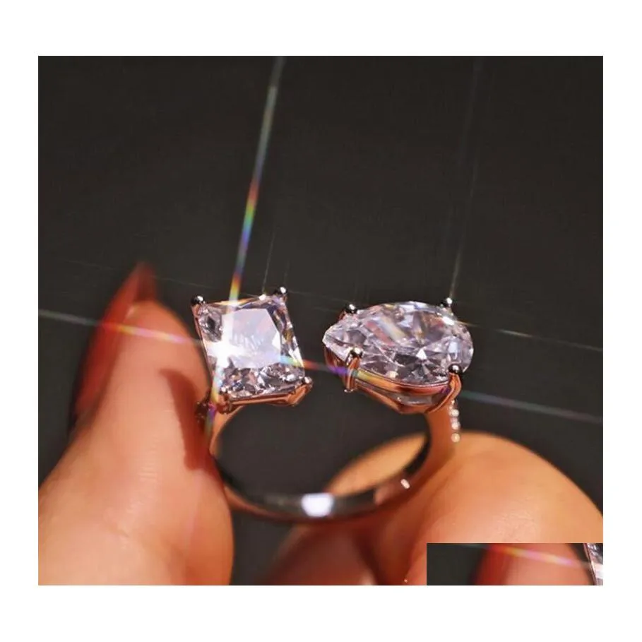 Trouwringen Choucong Brand Simple Fashion Jewelry Ins Top verkopen 925 Sterling Sier Pear White Topaz CZ Diamond Gemstones Square Wome DH8VVVVVV
