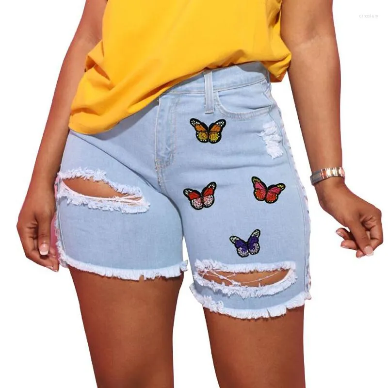 Women's Shorts Sexy Hollow Out Ripped Jean Women Summer 2023 Fashion High Waist Tassel Butterfly