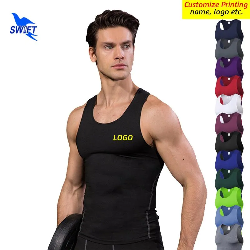 Maglie da corsa Personalizza LOGO 2023 Uomo Compression Quick Dry Vest Estate Elastico senza maniche Camicie sportive Palestra Fitness Allenamento Canotte
