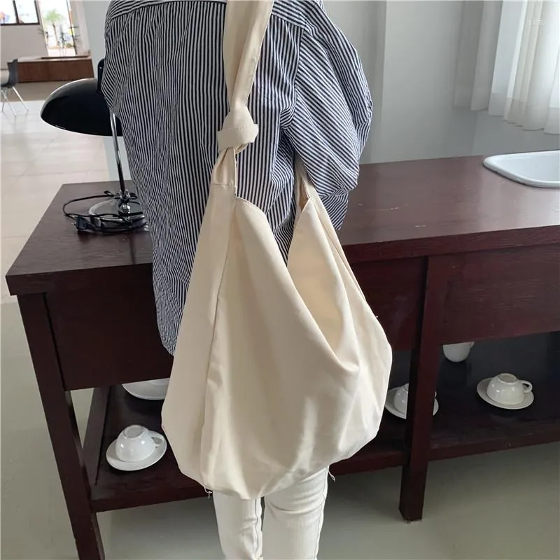 Evening Bags Korean Style College Canvas Shoulder Bag Bucket Strap Knotted Design Large Capacity Shopping
