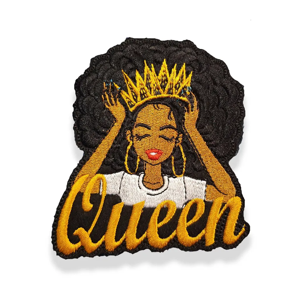 Altro giardino domestico Bella regina nera Donne afroamericane Ragazza Ricamo Patch Ferro sul distintivo per abbigliamento Giacca Jeans Emblemi Accessori 230105