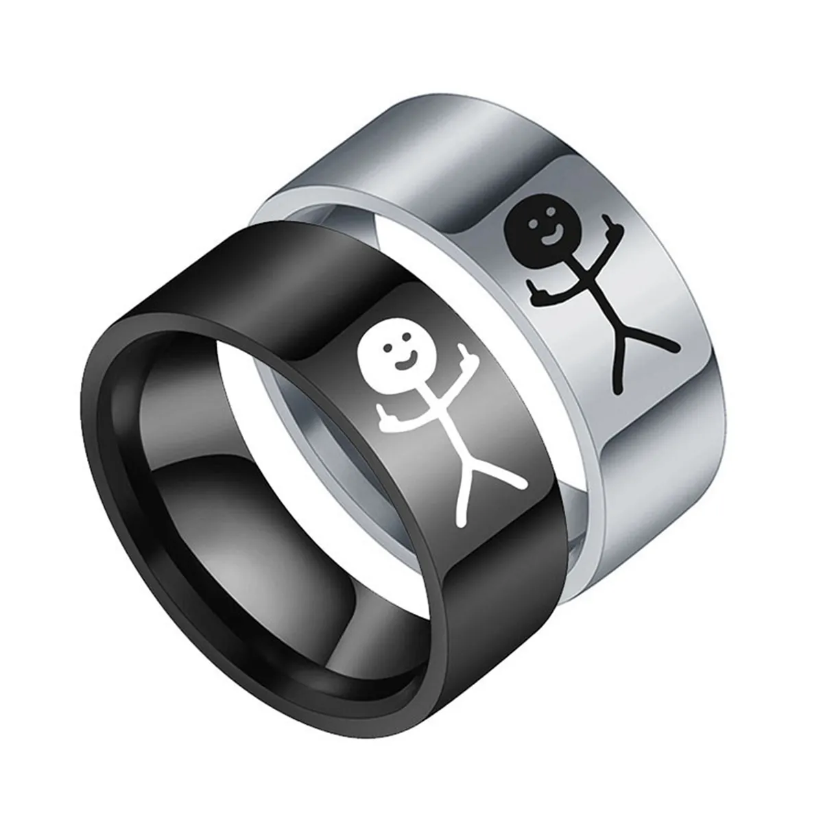 Bague Hip Hop Doodle en titane et acier pour hommes, 10 pièces, Simple, tendance, drôle, doigt du milieu, Stickman, cadeau de fête pour Couple, bijoux