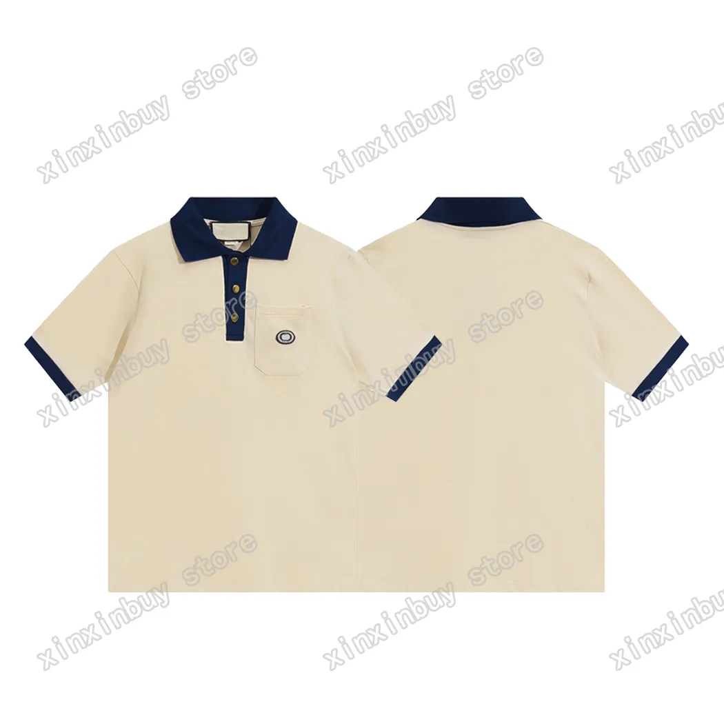 xinxinbuy Hommes designer Tee t-shirt Paris poche double lettres Broderie imprimer manches courtes coton femmes blanc noir Abricot XS-XL
