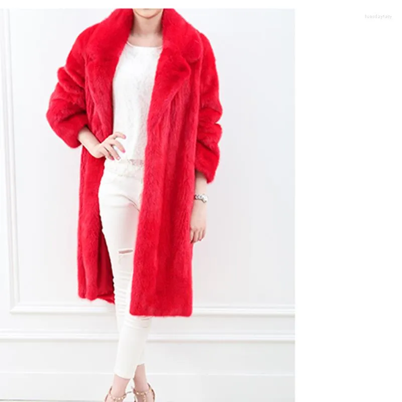 Kvinnors päls kvinnor vinter tjock plus storlek mitten längd stor röd lapel plysch coat dam mode lyxig hålla varm jacker yttre kläder zy59