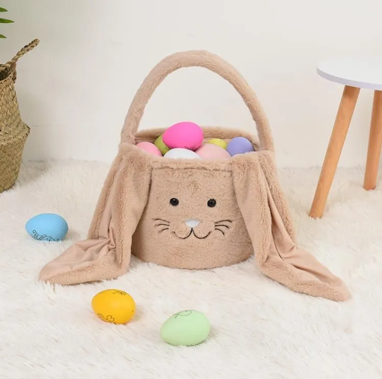 Party Supplies Easter Rabbit Basket Festive Fuzzy Long Ears Bunny Bucket Comfort Plush Easter Eggs Storage Bag Kids Candy Toy Tote Bags SN607