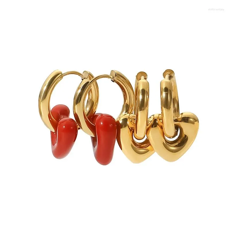 Dangle Earrings Youthway Red Heart Drop Stainless Steel Golden Trendy Jewelry Bijoux Acier Inoxidable Femme Gift