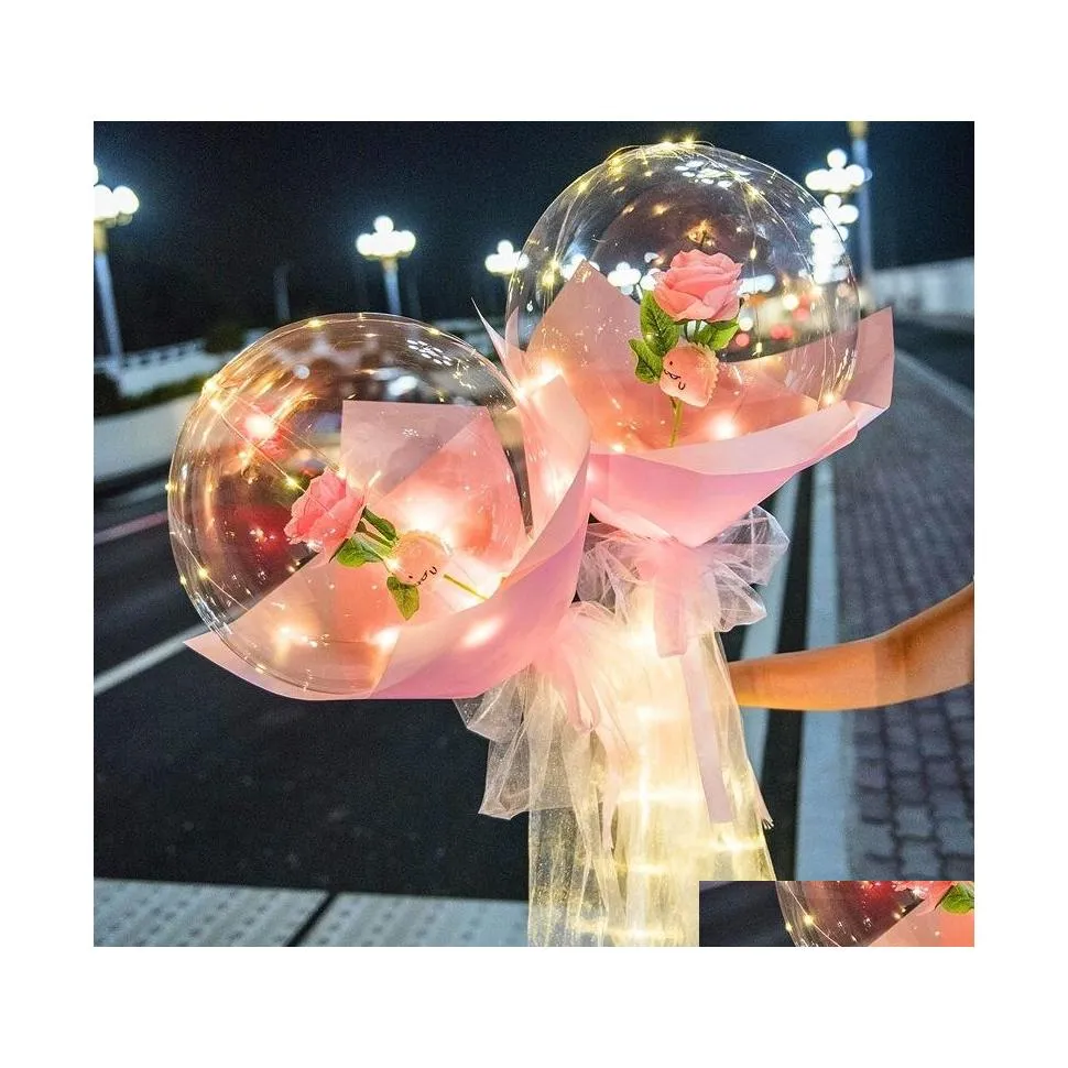 Party Decoration Colorf Luminous Balloon Rose Bouquet Transparent Bobo Ball Valentines Day Gift Birthday Wedding Balloons Drop Deliv Dhdnu