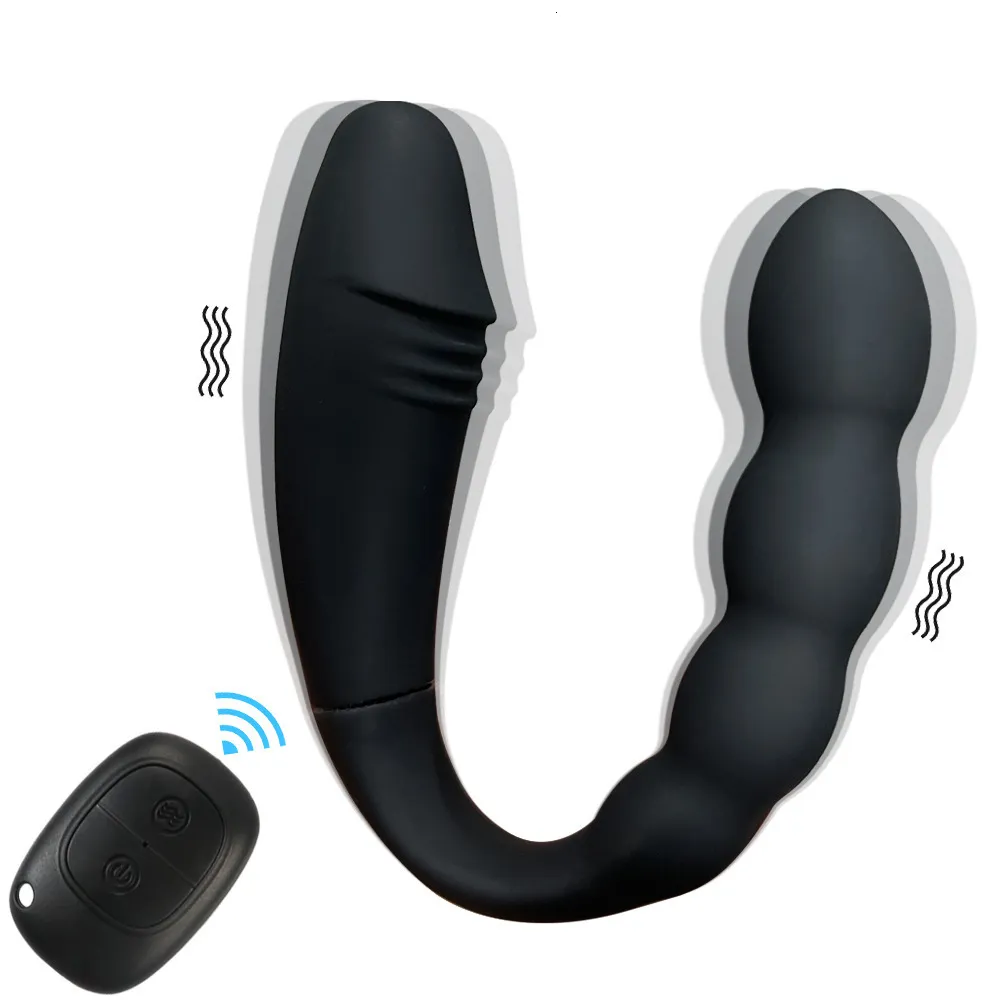 Giocattoli anali Vibratori a doppia testa a forma di U con controllo wireless per le donne G Spot Clit Anal Remote Dildo Adu_voghion.com